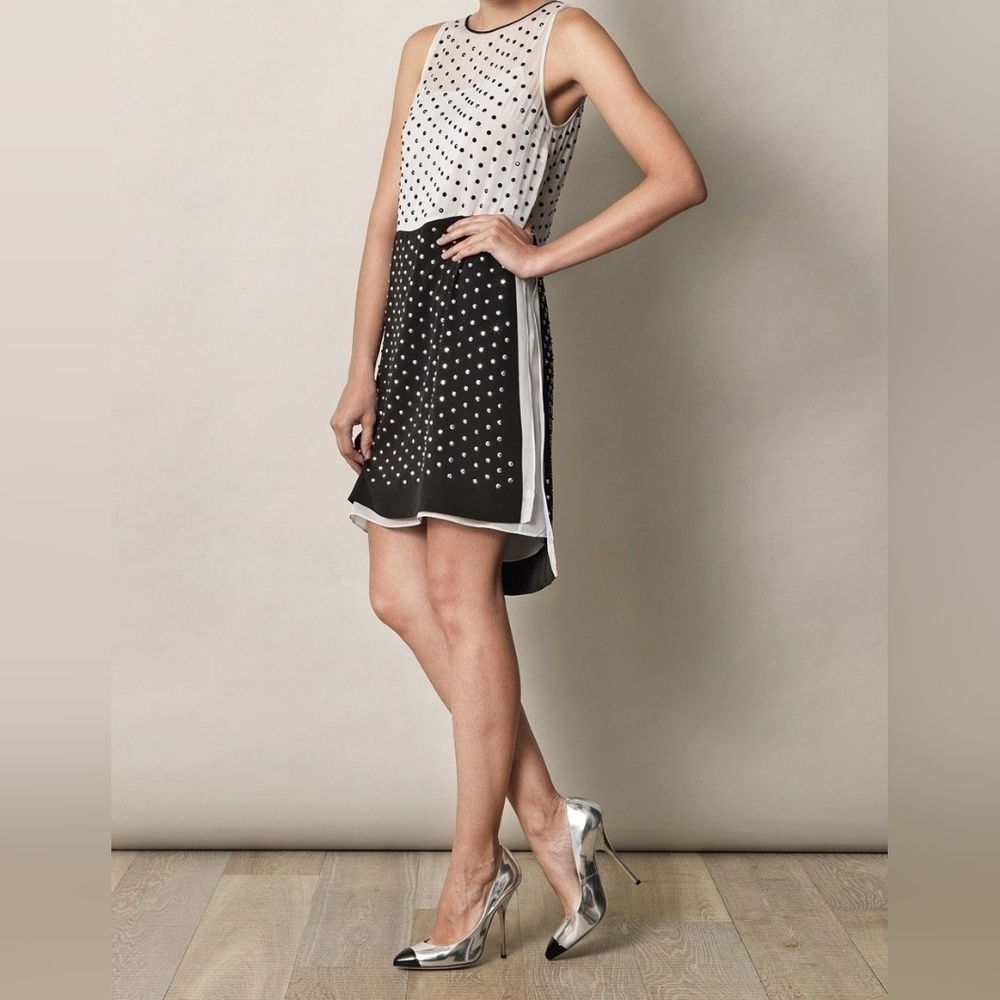 Diane Von Furstenberg Studded Rhinestone Silk Sleeveless Abrielle Mini Dress